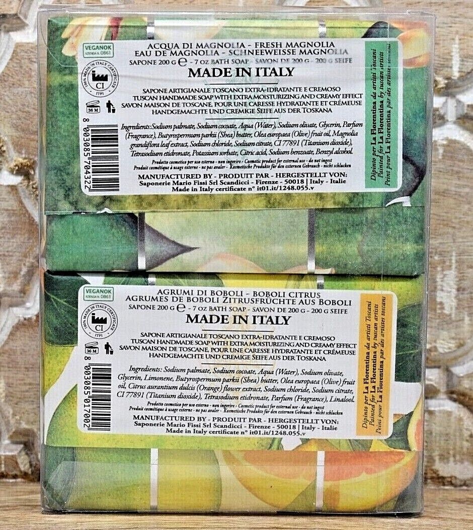 LA FLORENTINA Set of 2 Hand Soap Bars Fresh Magnolia & Boboli Citrus