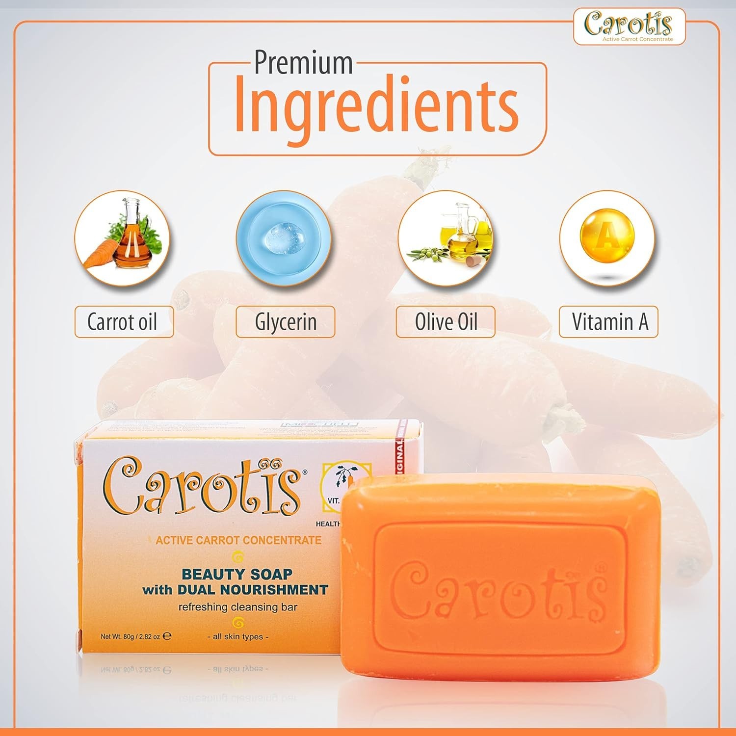 Carotis Beauty Soap 2-Pack | 80g Each Refreshing Cleansing Bars with Carrot Oil
