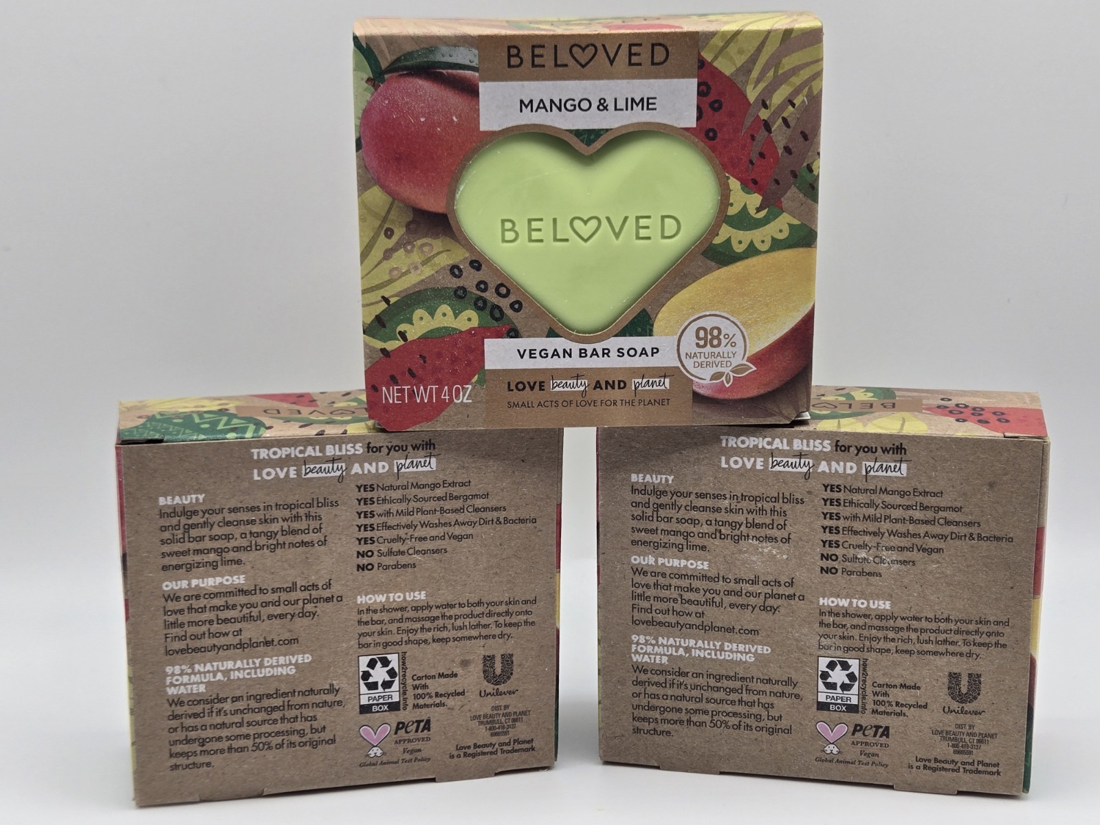 All Natural – Beloved Vegan Soap Bar -Mango & Lime- Love Beauty & Planet -3 Pack