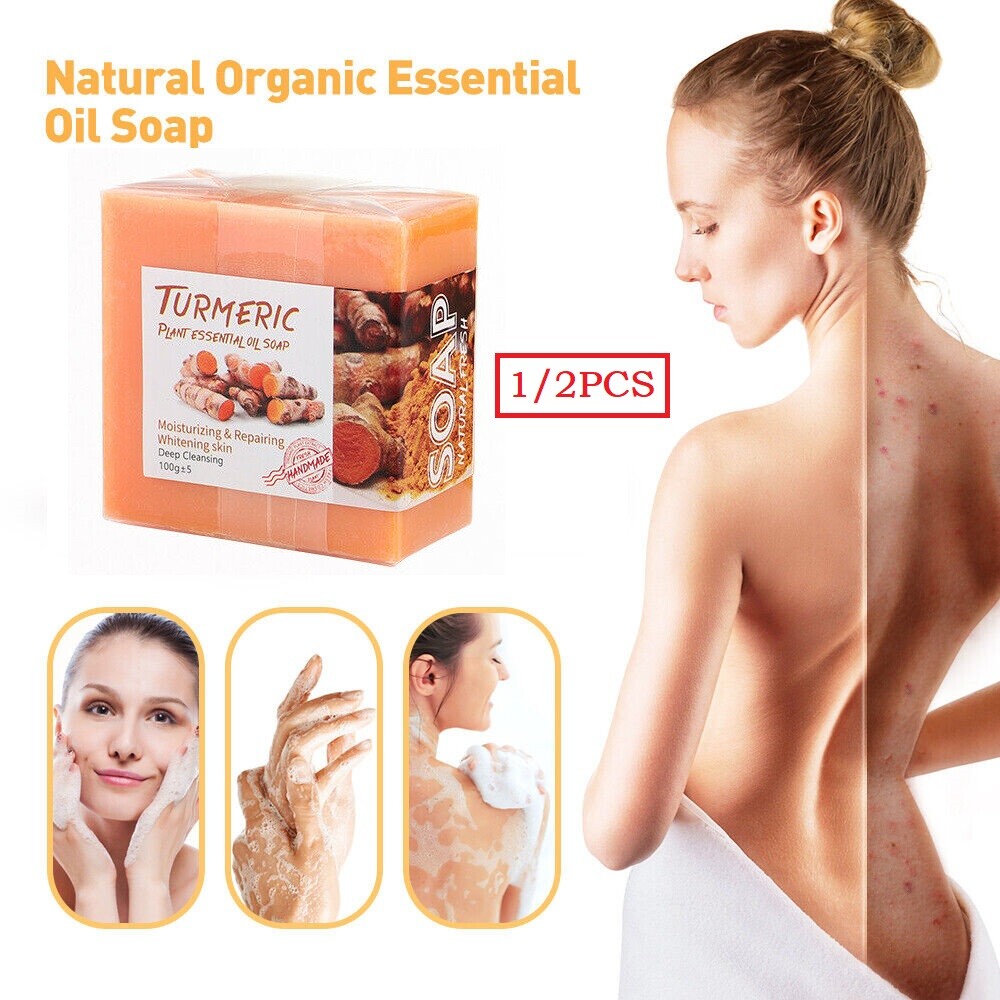 1/2PCS Tumeric Soap Ginger Anti-Acne Dark Spots Removal Body Whitening Soap Bar