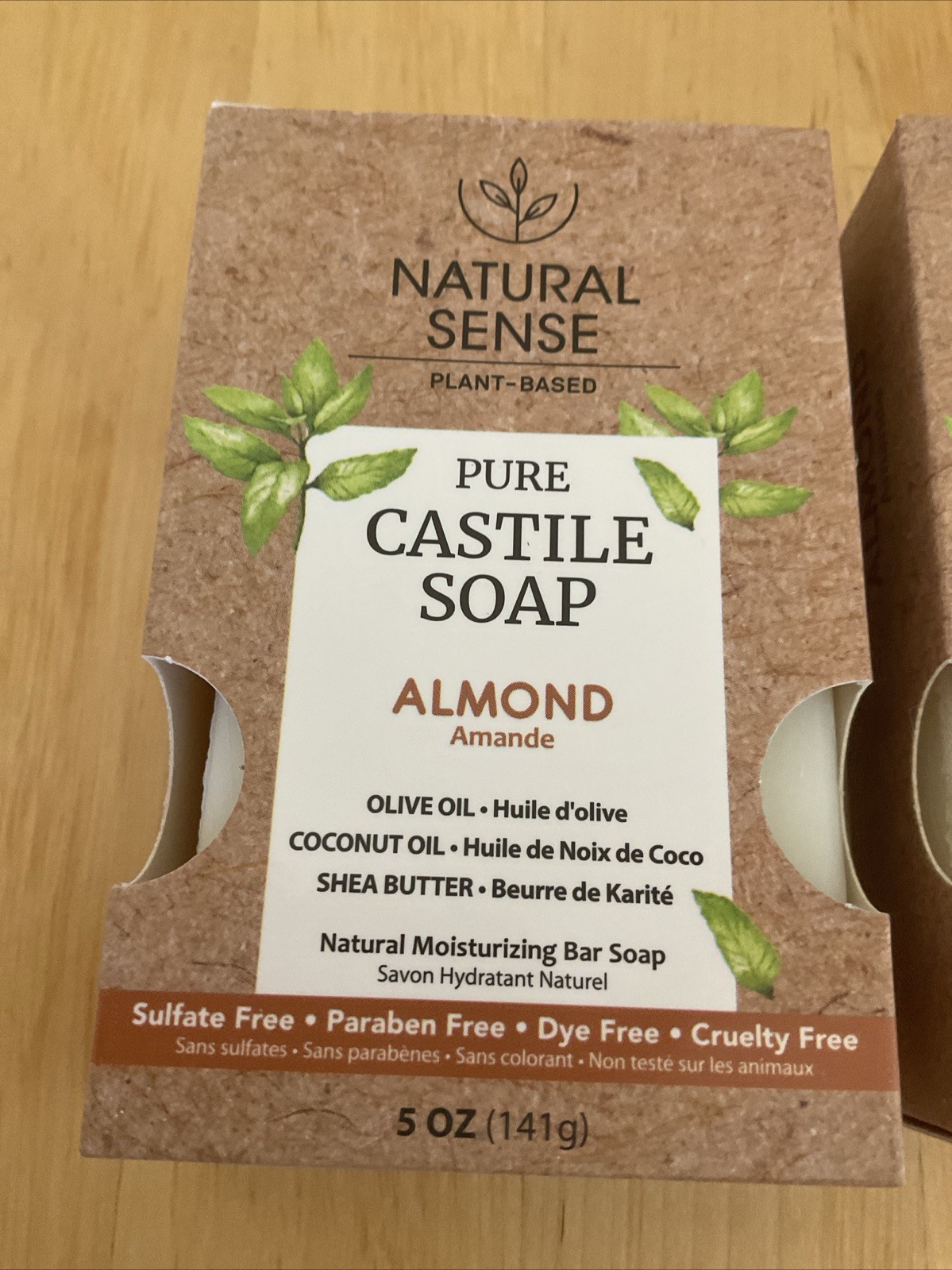 2 NEW Natural Sense Plant-Based Pure Castile Bar Soap Almond.