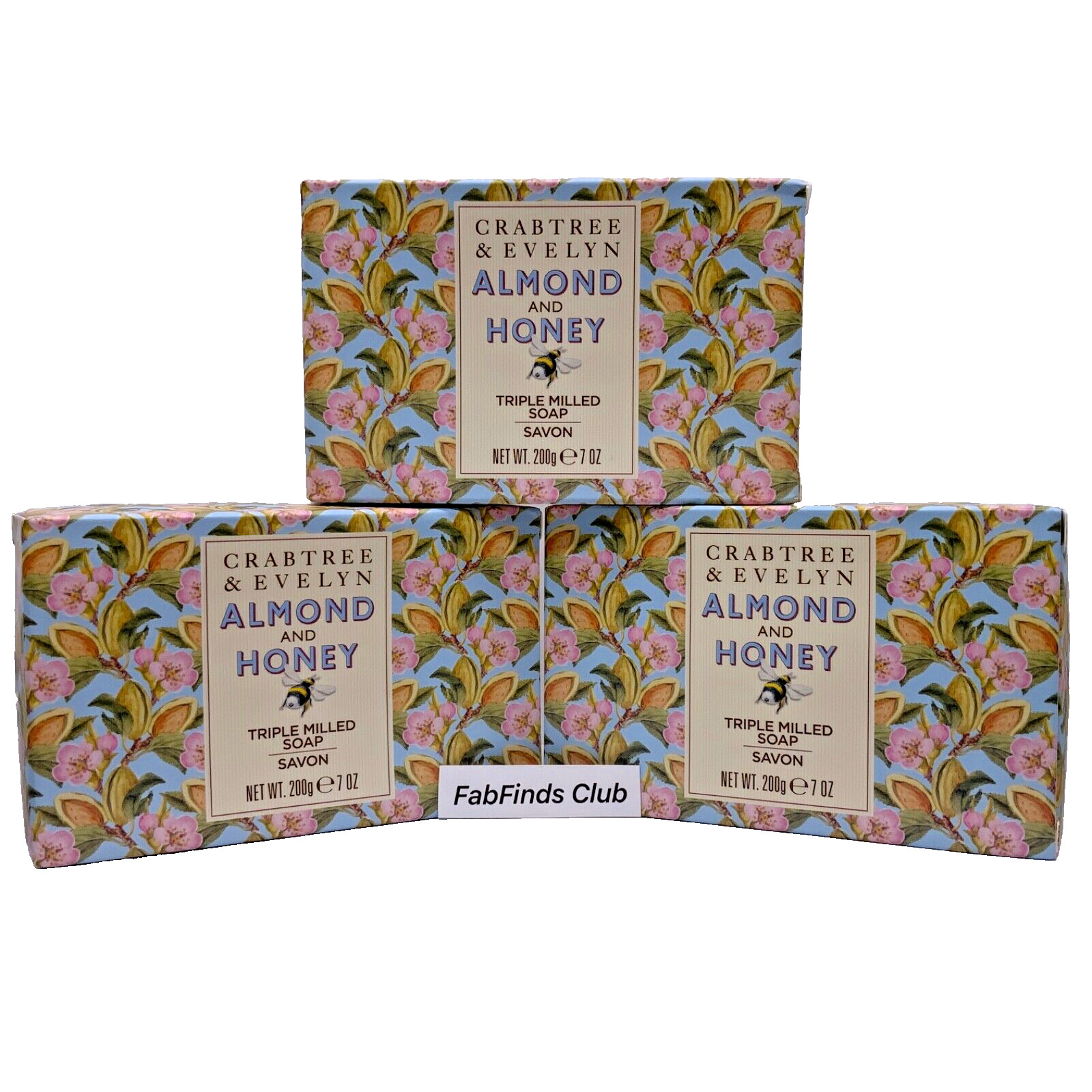 Crabtree & Evelyn Bar soap Almond & Honey Triple Milled 21oz (3x7oz) Jumbo Size
