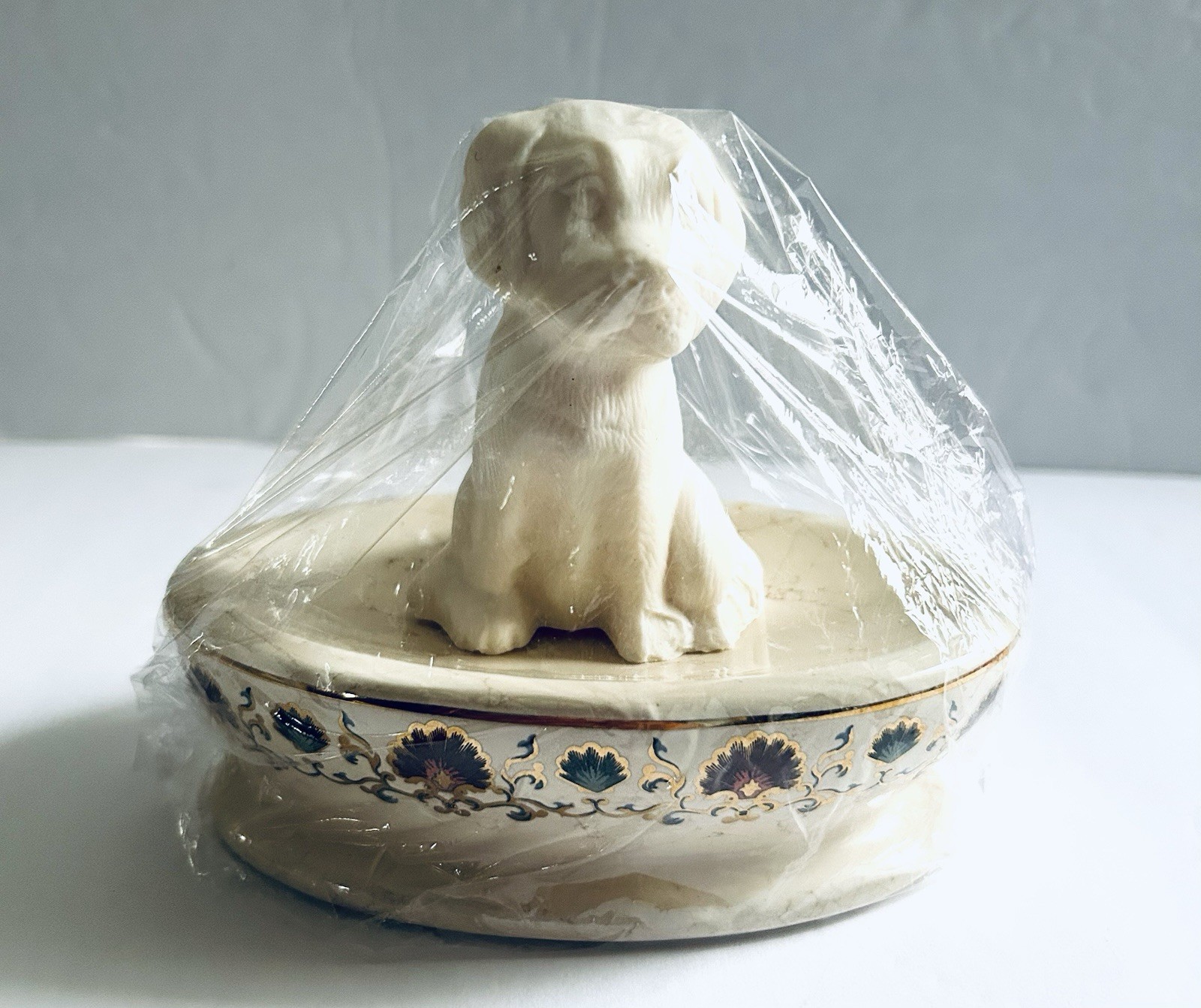 Beige Ceramic Soap Dish with a Gianna Rose White Dog Guest Soap Hand Crafted NEW