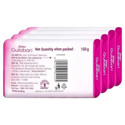 Dabur Gulabari Rose Soap 150g x 4 | Moisturizing Glow Soap with Glycerine