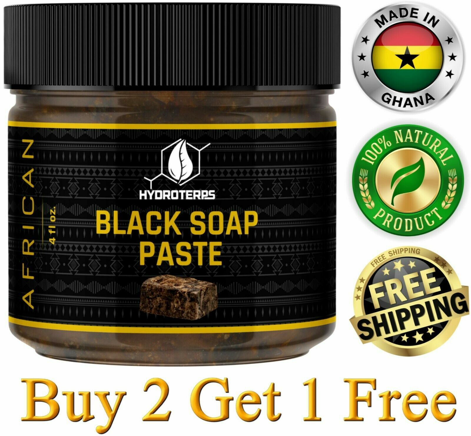 Raw African Black Soap Paste 4 oz. 100% Pure Natural Organic For Body Face Wash