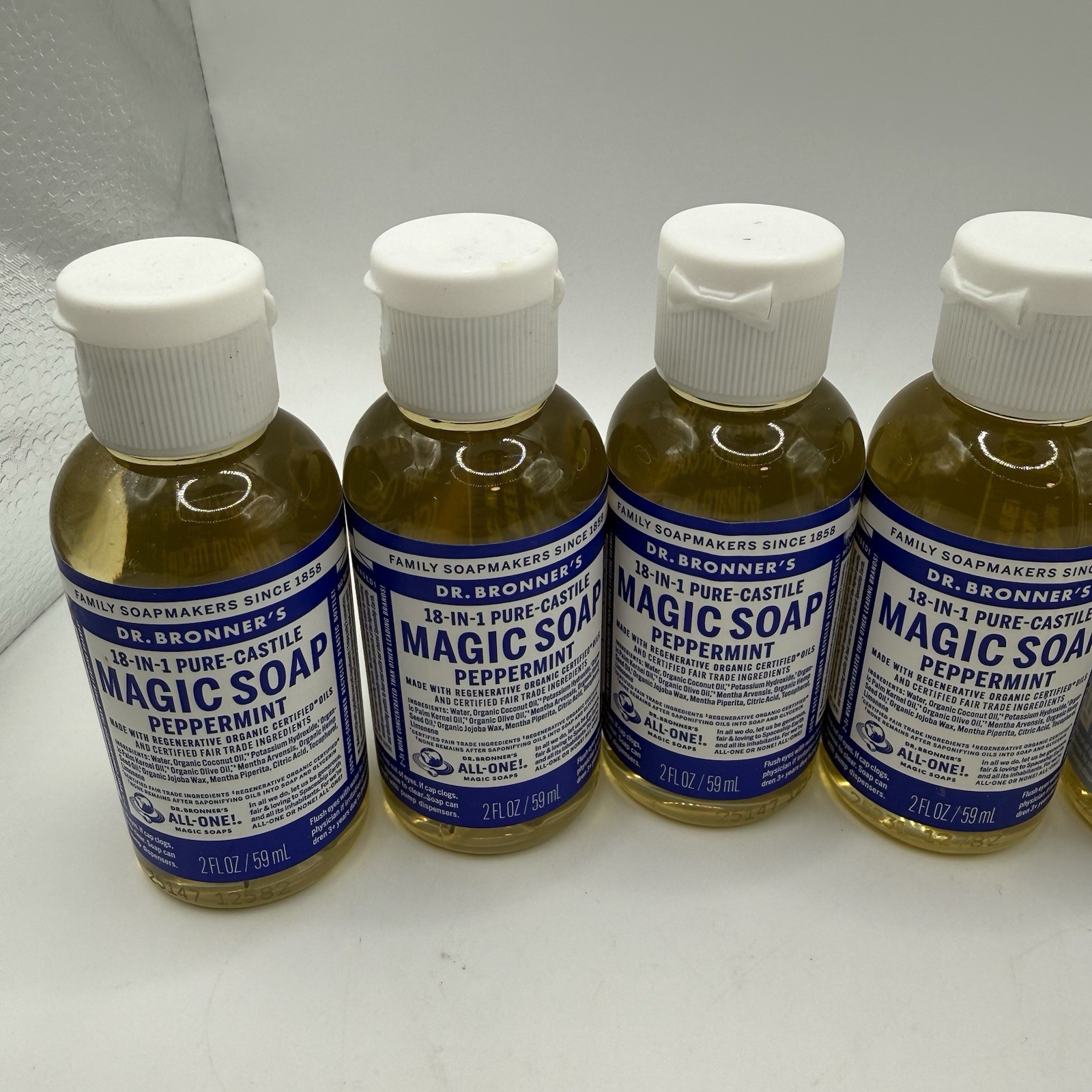 Lot 8 Dr Bronner’s 2oz Magic Soap Peppermint & Baby Unscented Travel