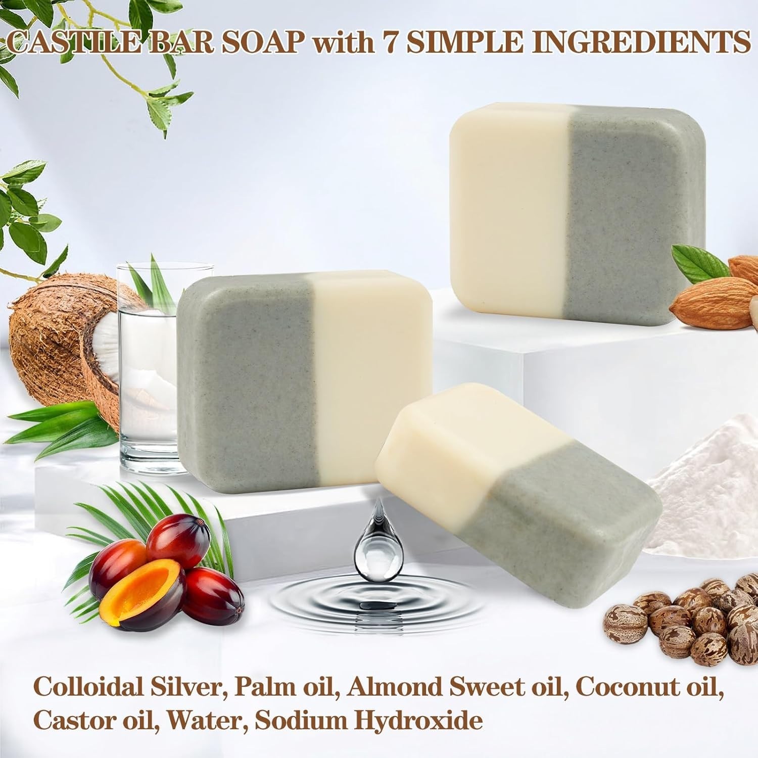3 Pack Unscented Colloidal Silver Soap Bar – Moisturizing Cleanser for Body Odor
