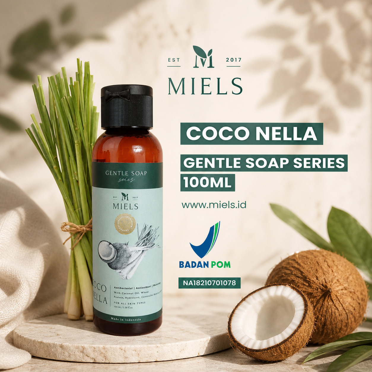 Miels Coco Nella Gentle Soap 100ML Hydrating Refreshing Face & Body Wash