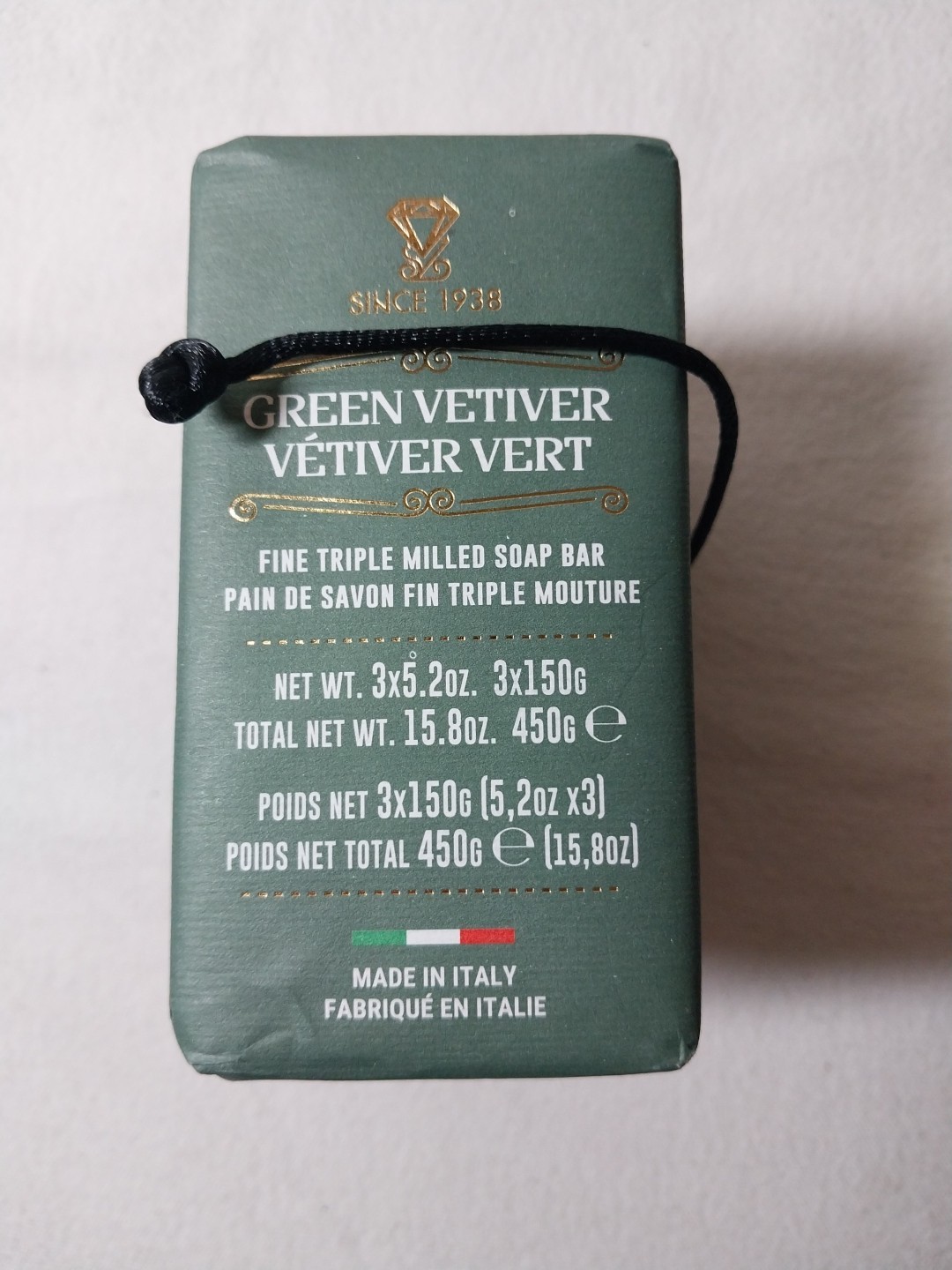Zeni 3-Pack Green Vetiver Triple Milled Soap 5.3 Oz Made In Italy Fine Soap Gift