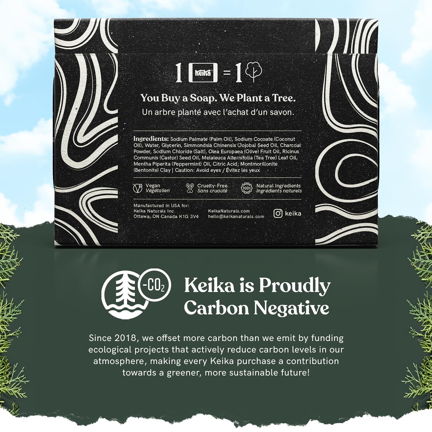 Keika Charcoal Black Soap Bar for Eczema, Psoriasis, Face, Body, Men Women Teens