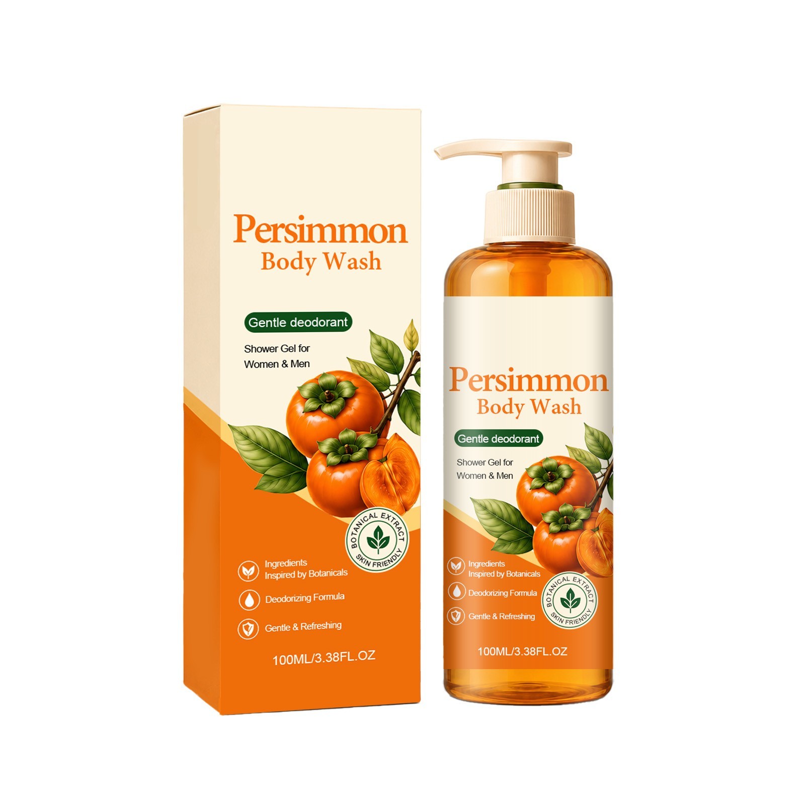 Persimmon Natural Deodorant Bar Soap, Deep Cleansing for Body & Foot Odor 100ml