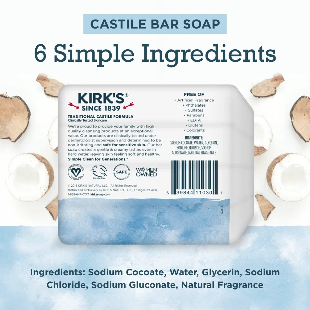 100% Premium Coconut Oil Gentle Castile Soap, Original Fresh Scent, 12 Bars