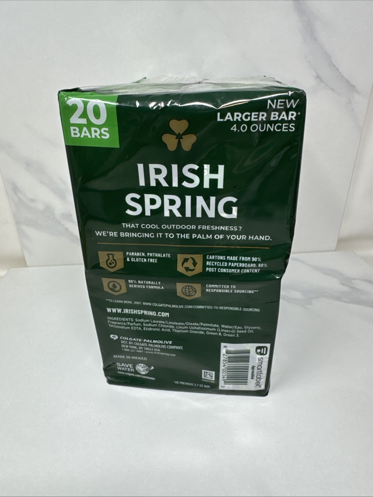 Irish Spring Bar Soap Original Clean 4 oz 20 count Deodorant Soap With Flaxseed