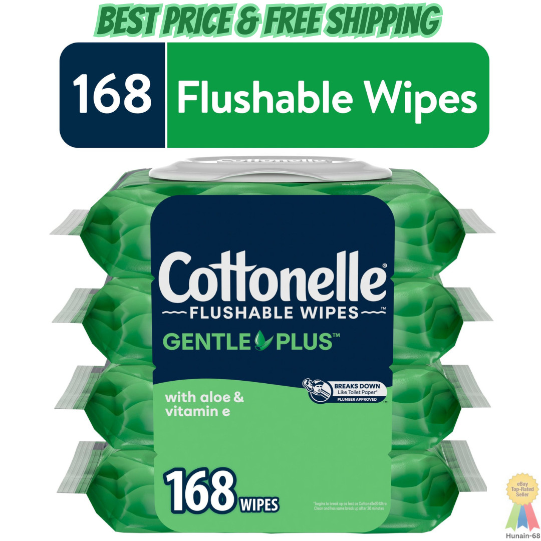 Cottonelle GentlePlus Flushable Wet Wipes, 4 Flip-Top Packs (168 Total Flushable