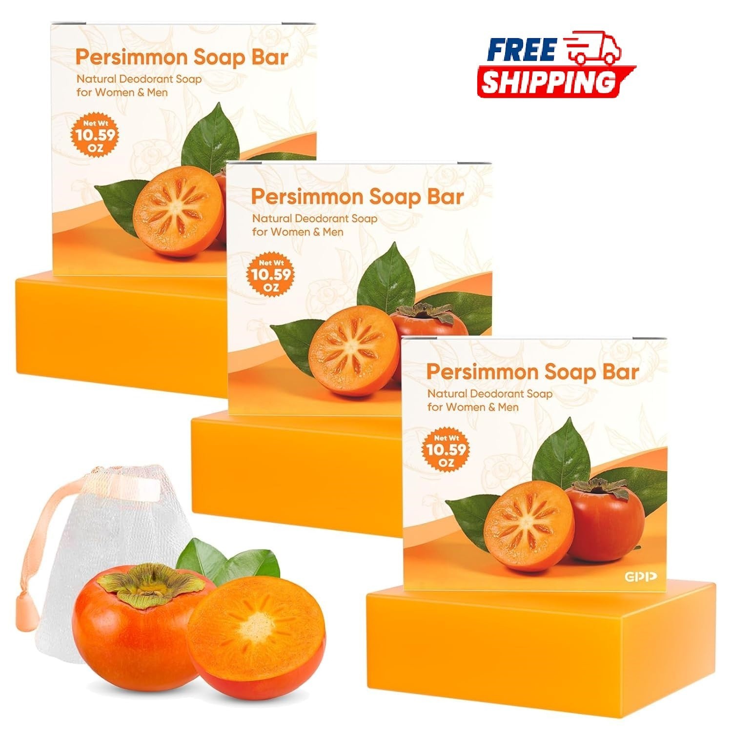 GPP Persimmon Soap Bar 3 Pack 3.53 oz Body Odor Control Deodorizing