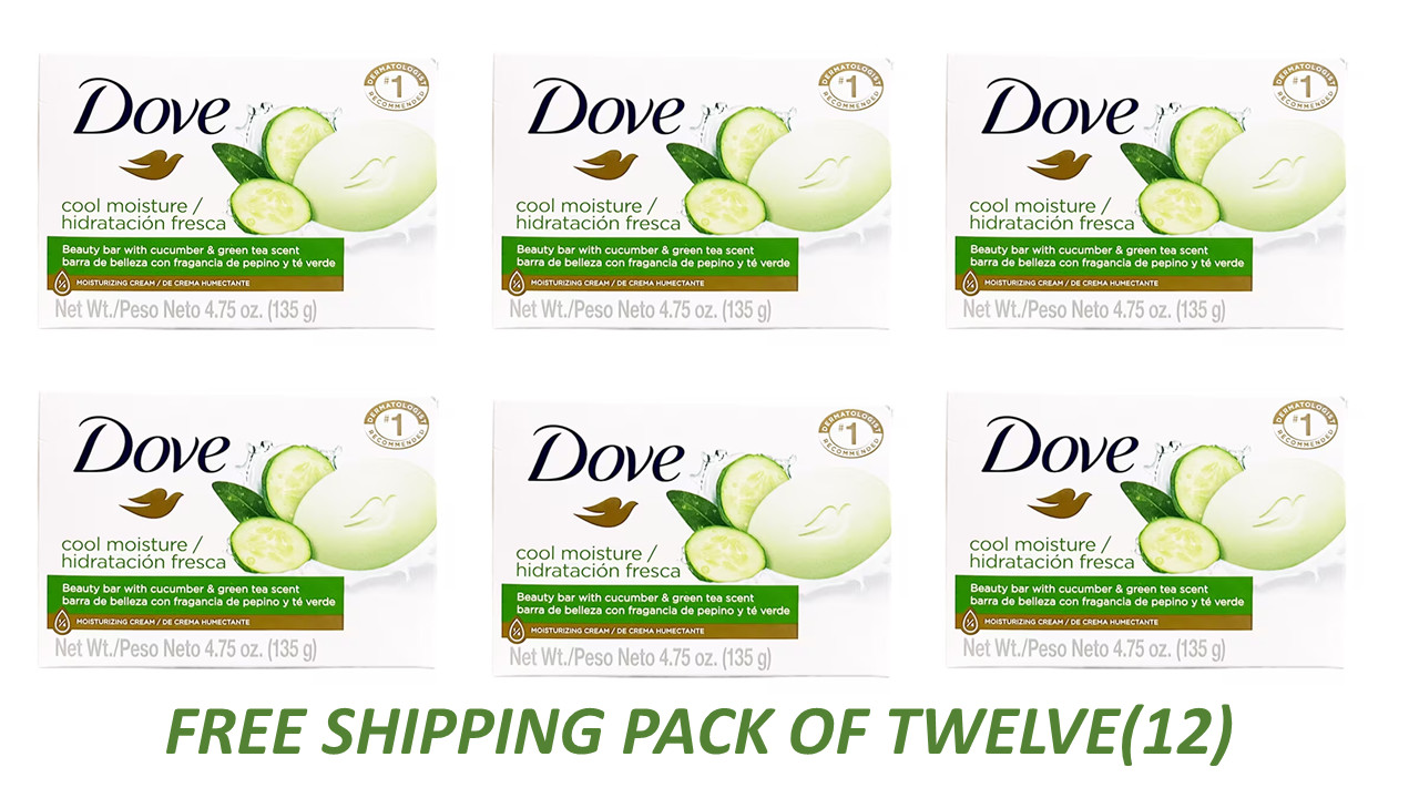 12 X Dove Bar Soap Cool Moisture Beauty Bar with Cucumber & Green Tea 4.7 oz