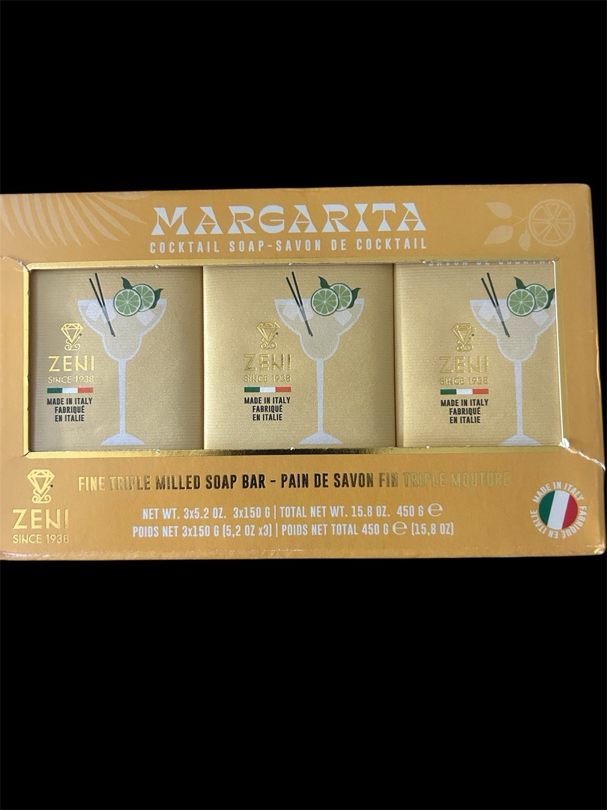 ZENI FINE TRIPLE MILLED SOAP BAR (3 BARS )5.2 Oz EACH ITALY-MARGARITA Cocktail