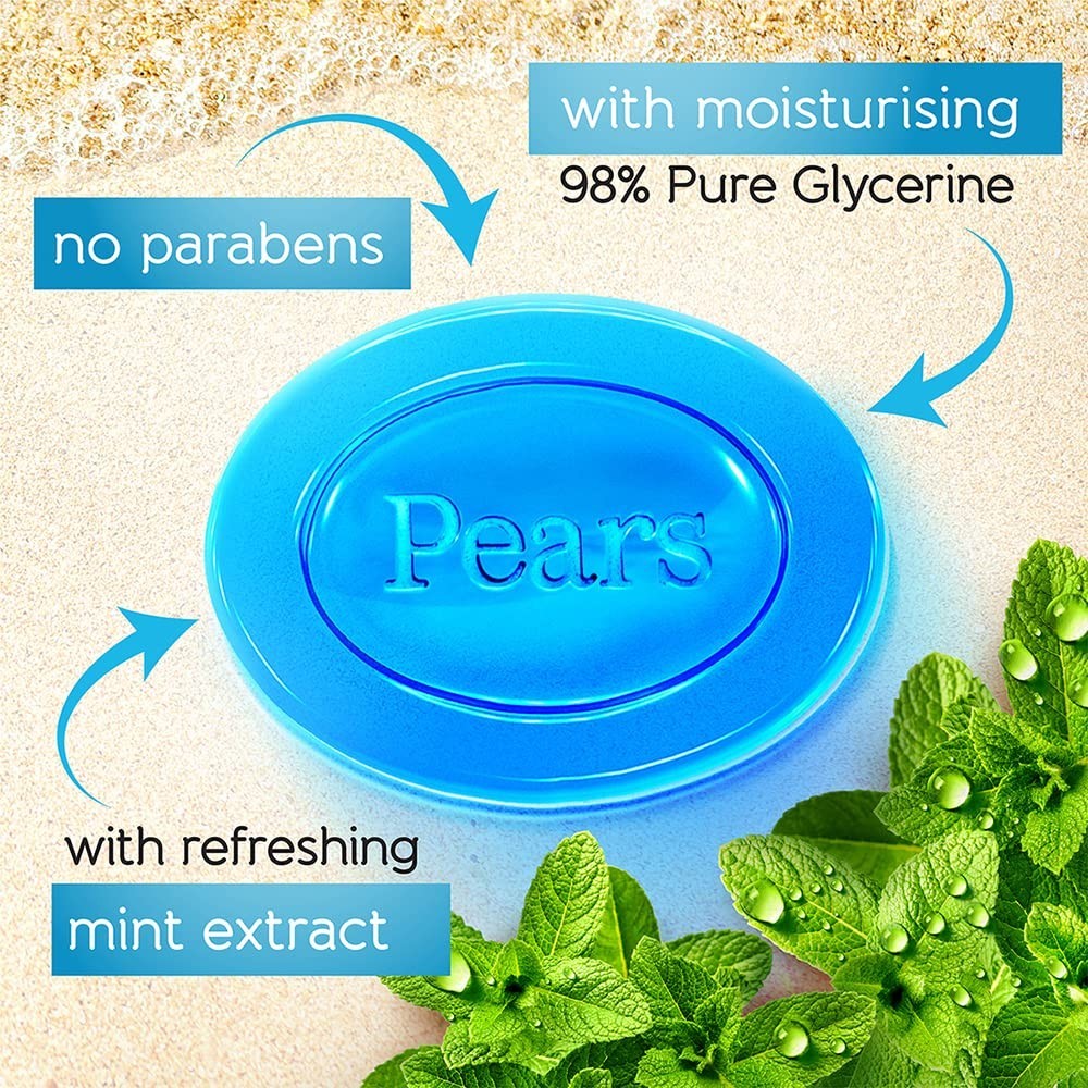 Pears Soft and Fresh Soap Bar With Glycerin and Mint for Soft Skin & Body:125gx4