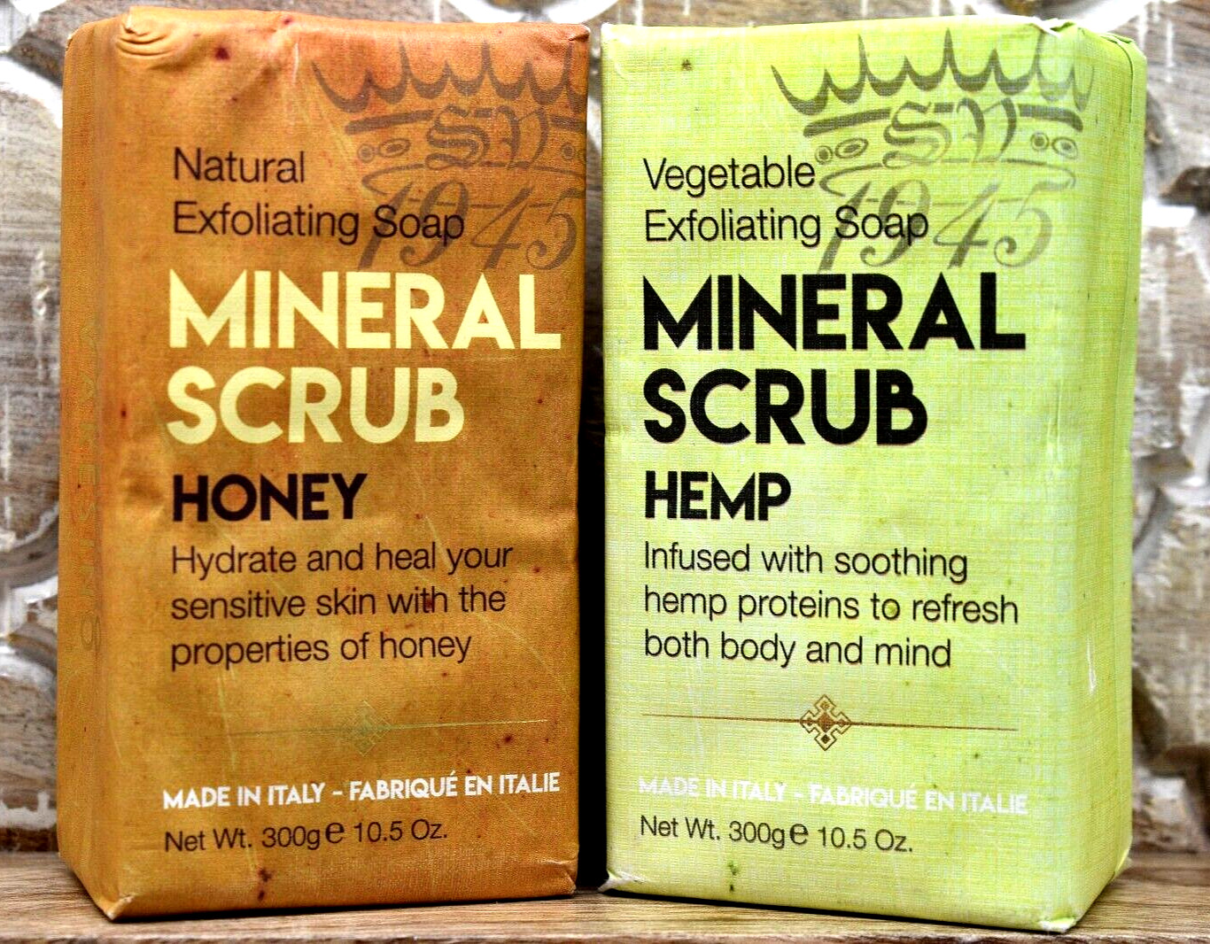 1 set of SAPONIFICIO VARESINO 1945 Honey Mineral Scrub & Hemp Mineral Soaps