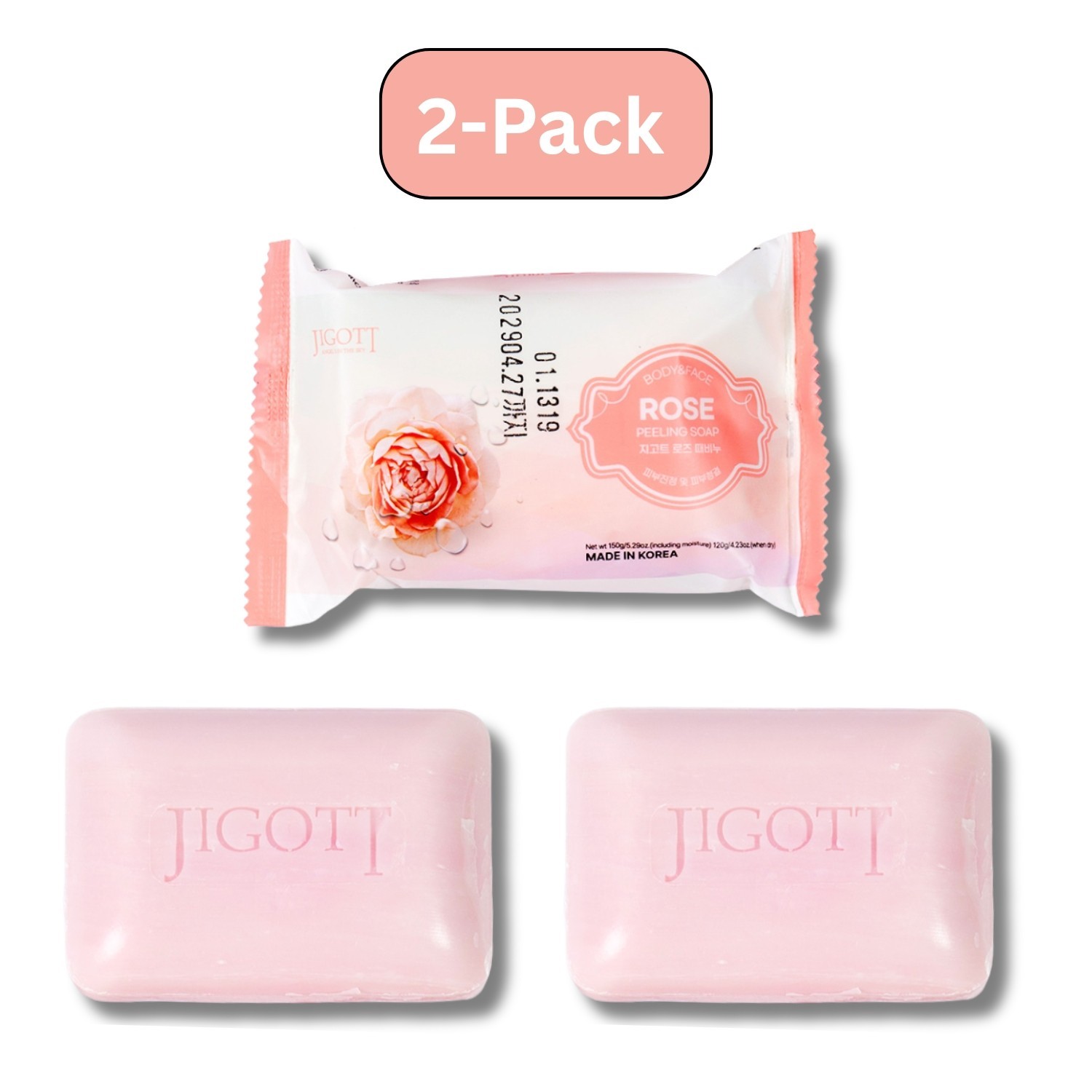 Jigott Rose Peeling Soap 100g 2 Pack – Exfoliating K Beauty Bar