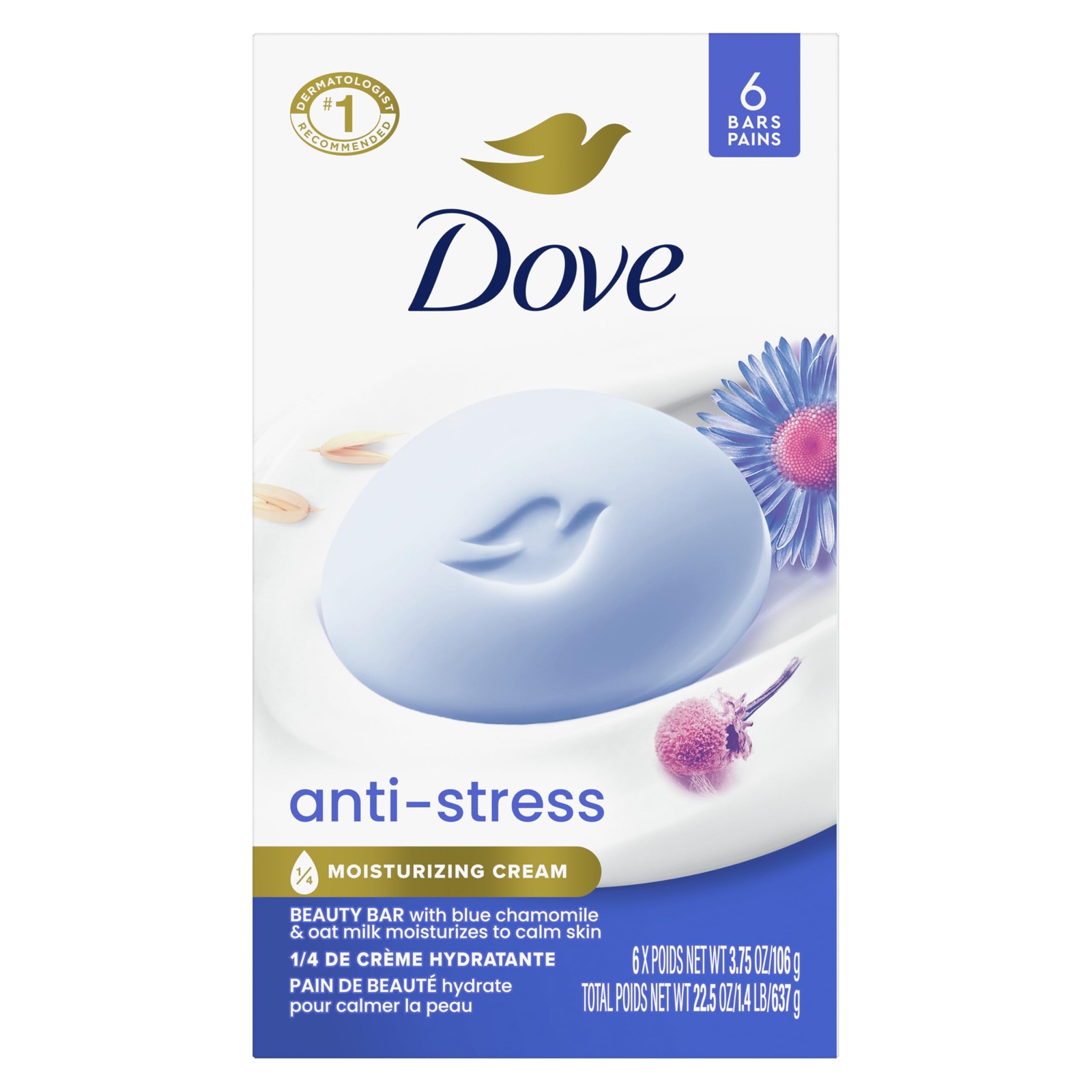 Dove Beauty Bar Gentle Cleanser Anti-Stress 22.5 Ounce (Pack of 1), Blue