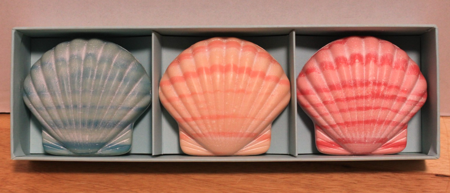 Ben Rickert Soaps Large Seashell Soap Bars Blue-Orange-Pink 6 Pack NEW IN BOX