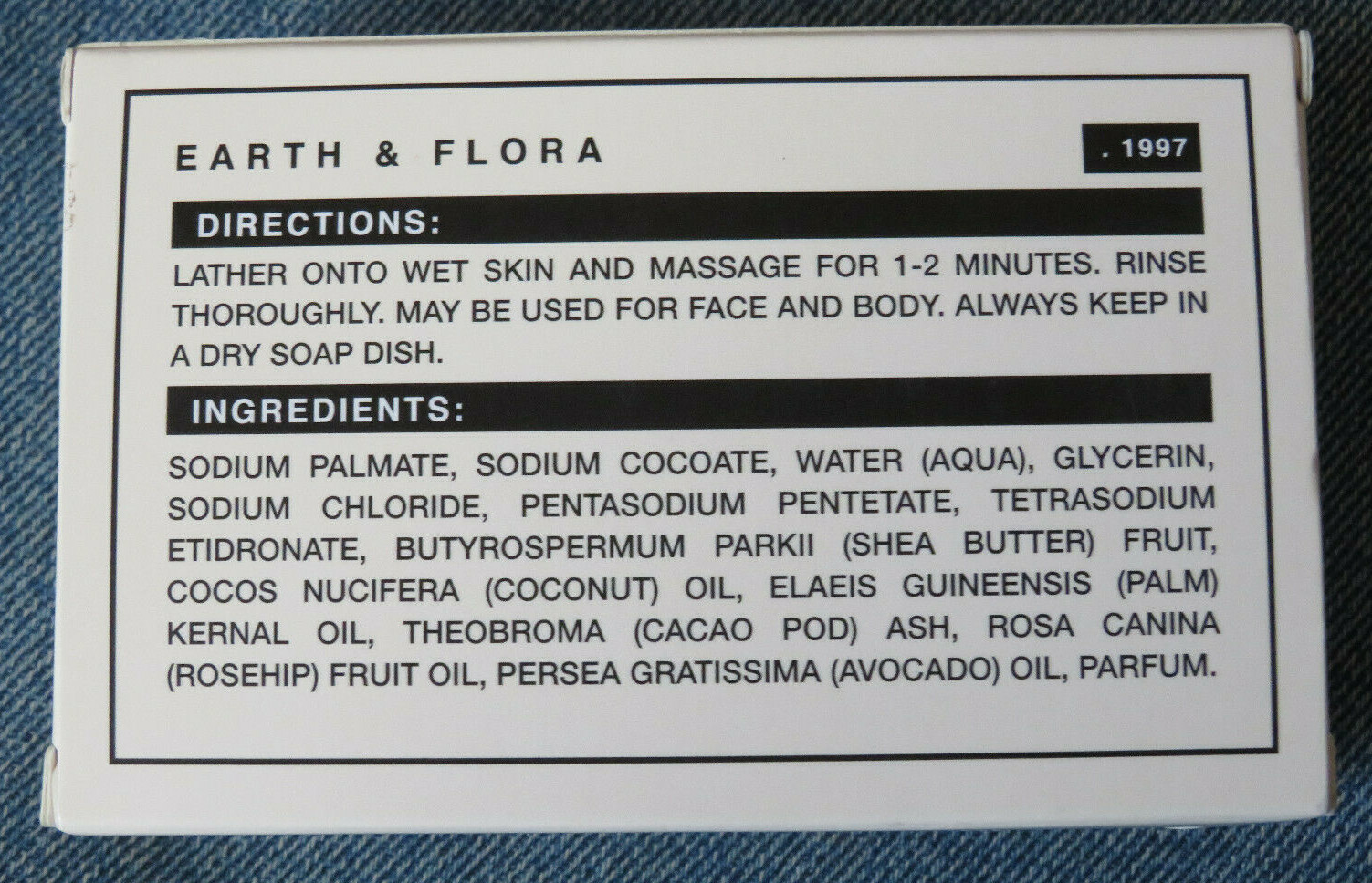 Earth & Flora African Black Soap 10 Oz Bar Enriched w/Rosehip & Avocado Oil