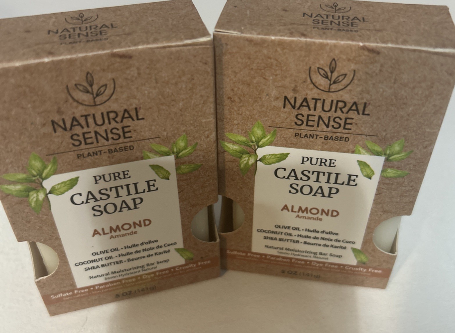 Natural Sense Plant-Based Pure Castile Bar Soap – Almond Scent – 5 oz 2 Pack