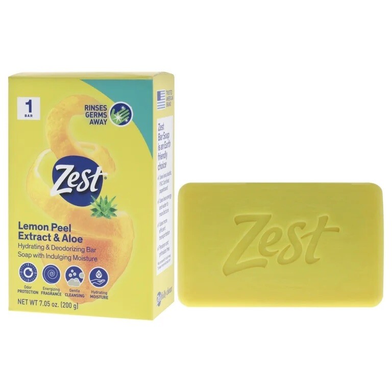 Zest 7.05 Oz Bar 🍋 LEMON PEEL EXTRACT & ALOE● Hydrating & Deodorizing Soap.