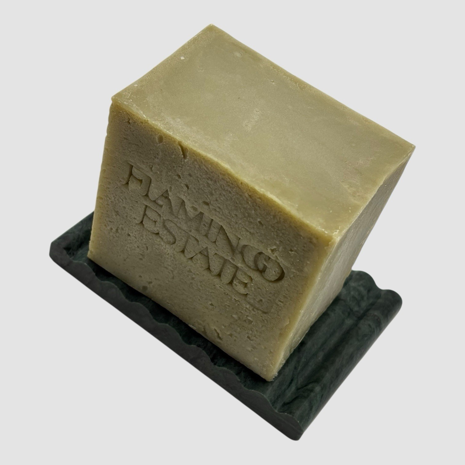 Flamingo Estate Green Leaf Organic Soap Brick with Verde Indio Green Marble Dish