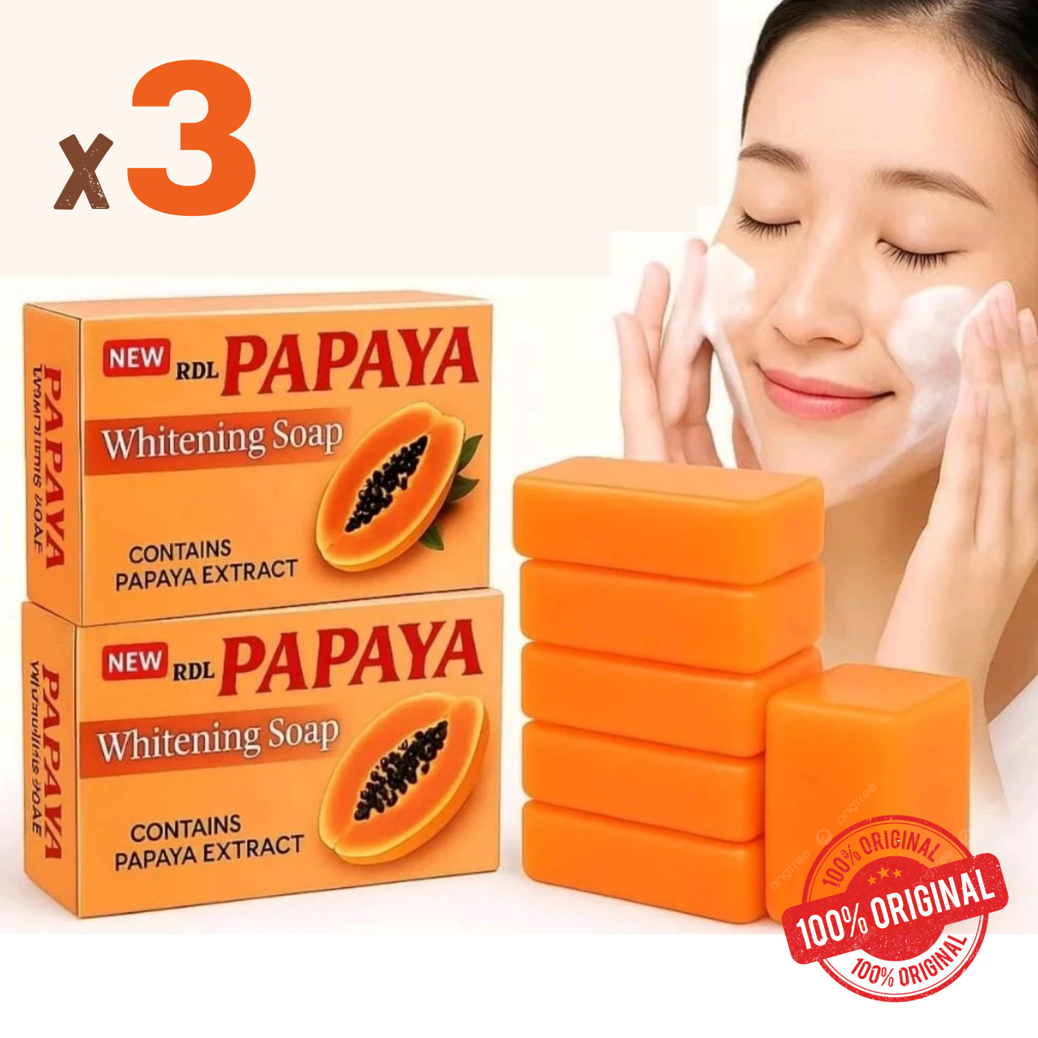 (x3) RDL Papaya Whitening Soap Vitamin A C E All Natural Skin 135g 100% Original