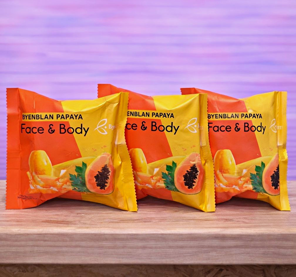 BYENBLAN Papaya Face & Body Bar Soap, Papaya Scent, Orange/Yellow, 3 Pack