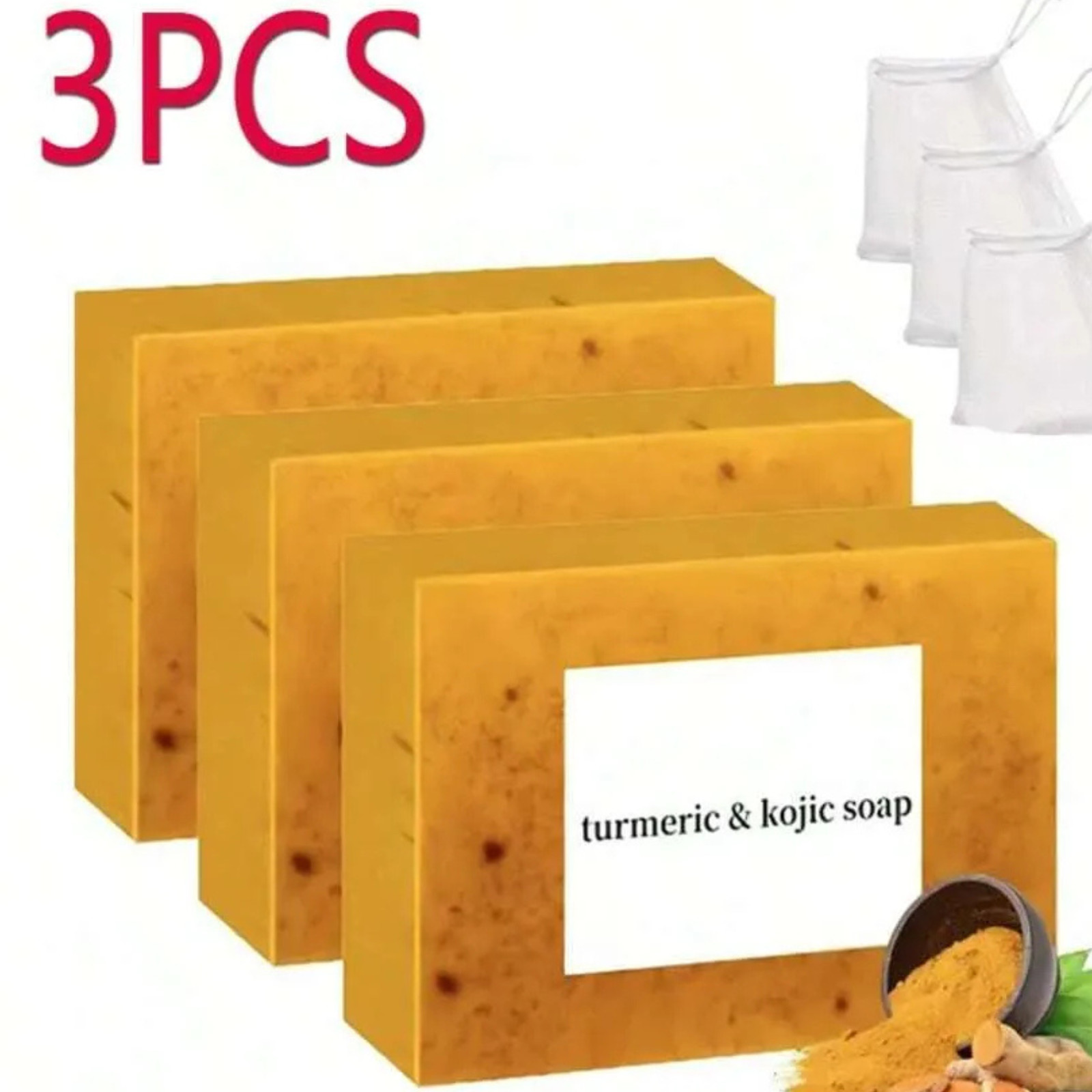 3 Pack Handmade Turmeric Kojic Acid Soap Dark Spot Remover Brightening Face Body
