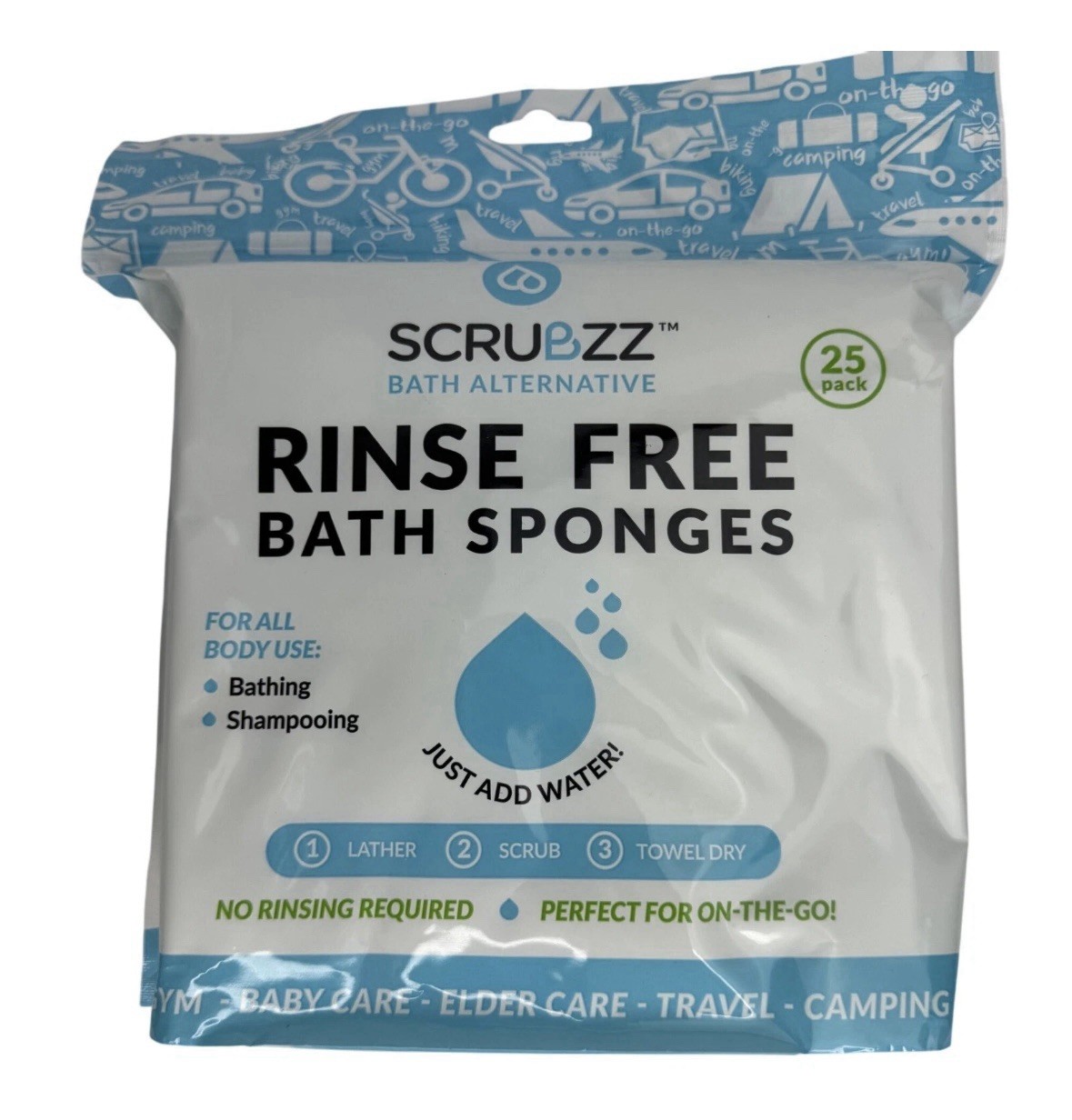 SCRUBZZ Rinse-Free Bathing Sponges Just Add Water Baby Elderly Care Lot-75 Total