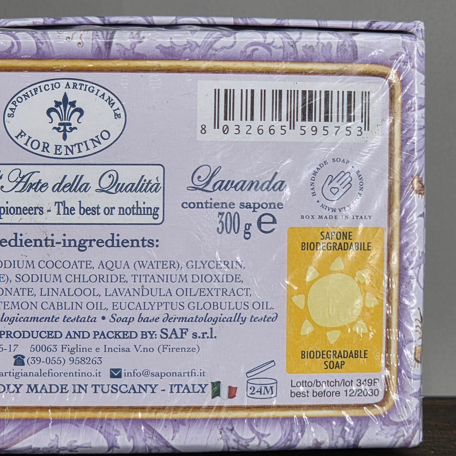 Saponificio Artigianale Fiorentino Lavender Soap 10.5oz Italian Luxury New