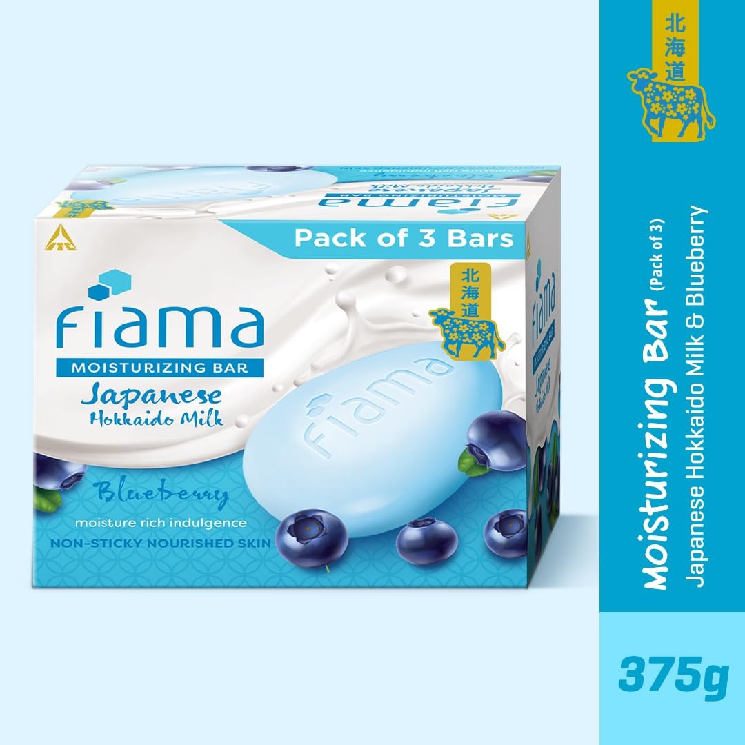 Fiama Moisturizing Soap Bar, Japanese Hokkaido Milk & Blueberry, Soap Pack of 3