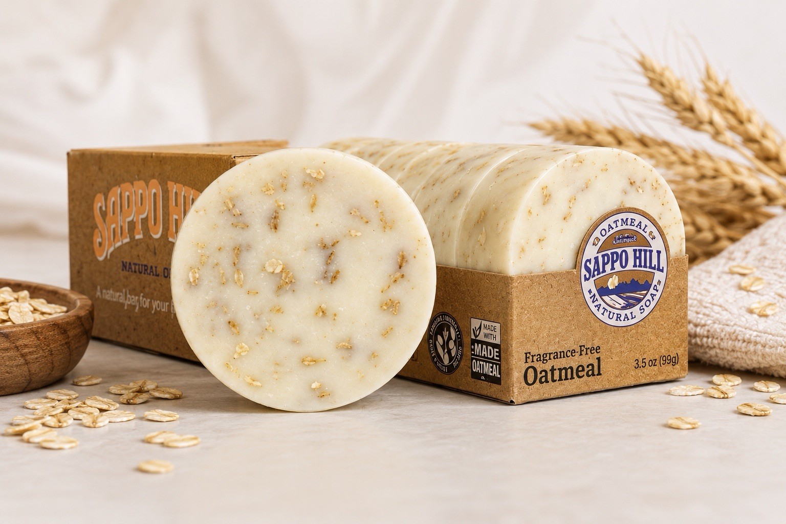 Sappo Hill Oatmeal Bar Soap 3.5 oz Natural Fragrance Free – 12 Pack