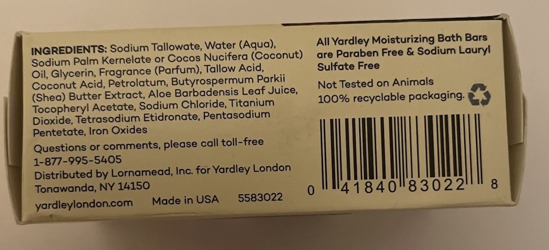 Lot of 12 Yardley London Moisturizing Bath Bar Creamy Coconut 4oz.