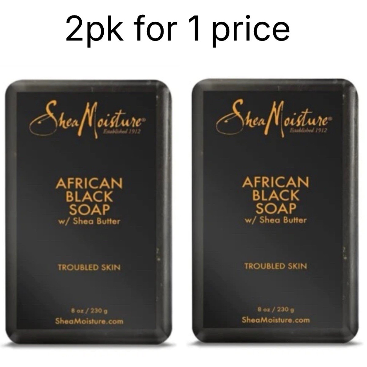 New Shea Moisture African Black Soap Bar Acne Prone & Troubled Skin 2pk