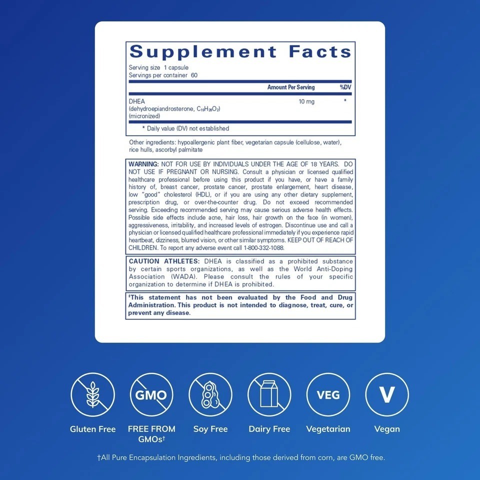 Pure Encapsulations DHEA 10 mg – Adrenal Supplement for 60 Count – EXP 2028+