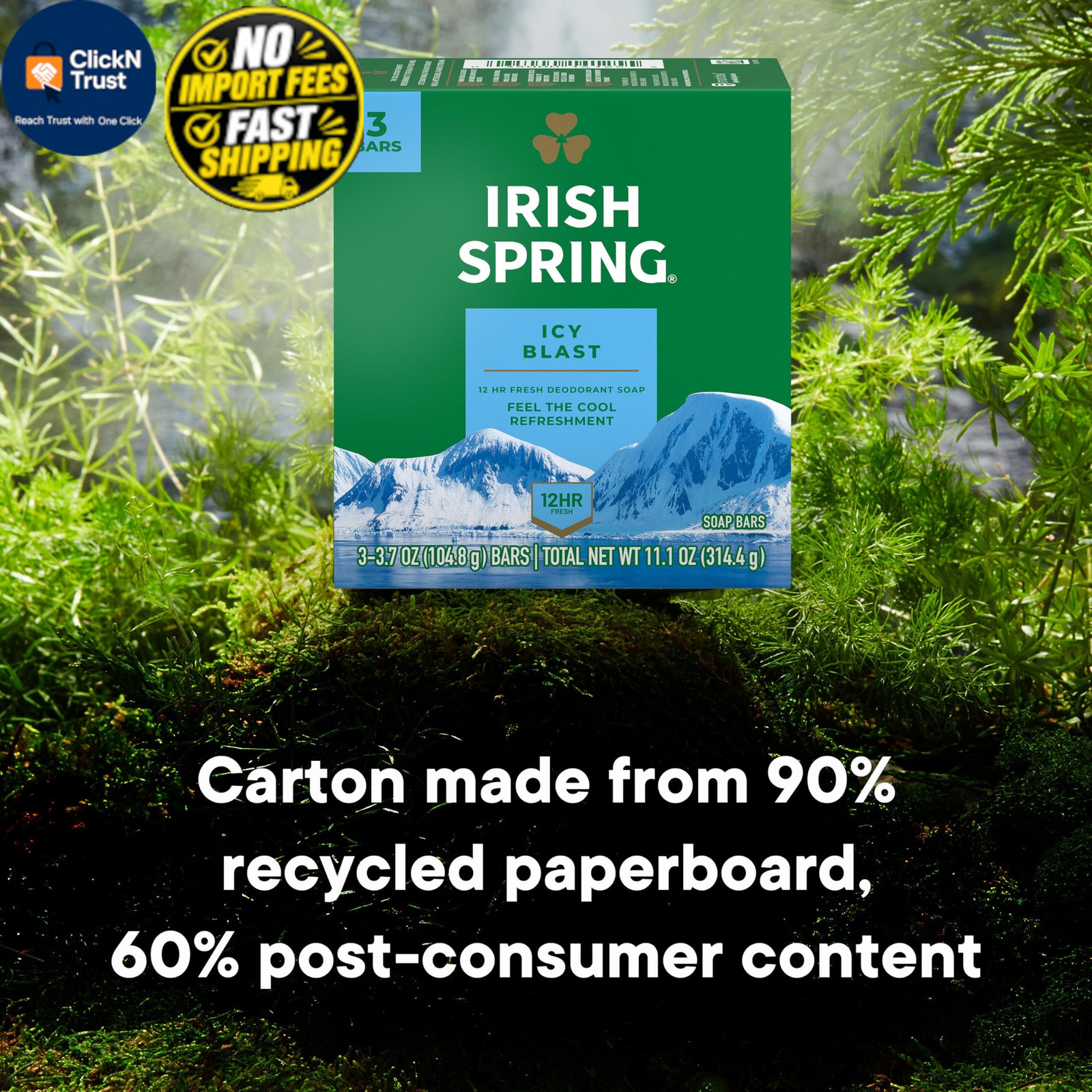 Irish Spring Icy Blast Bar Soap for Men, Mens 3.7 Ounce (Pack of 24), Green