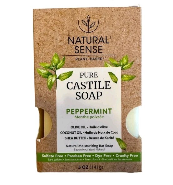 2 NEW! NATURAL SENSE 5 Oz. BAR ●PEPPERMINT● Natural & Moisturizing Castile Soap.