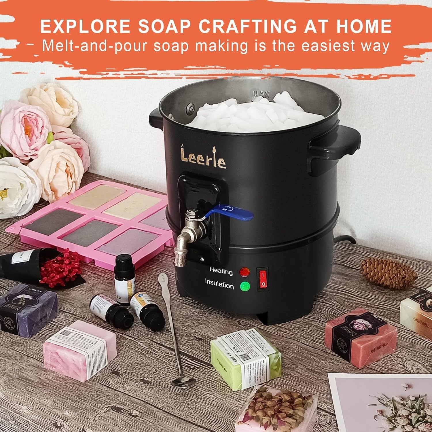 S4 Soap Melter, 8Lbs Soap Base Melting Pot with One-Touch Start & Heating Cor…