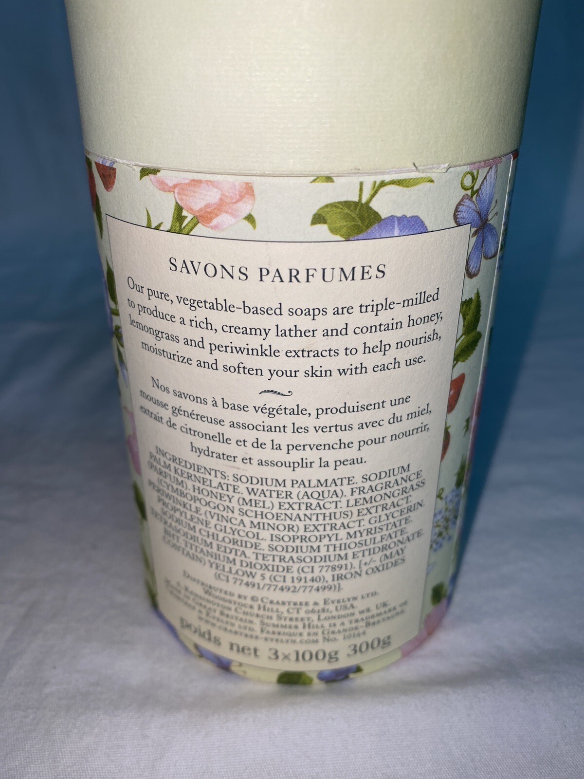 Vintage Crabtree & Evelyn SUMMER HILL SCENTED BATH SOAP BARS Set of 3x100g NEW
