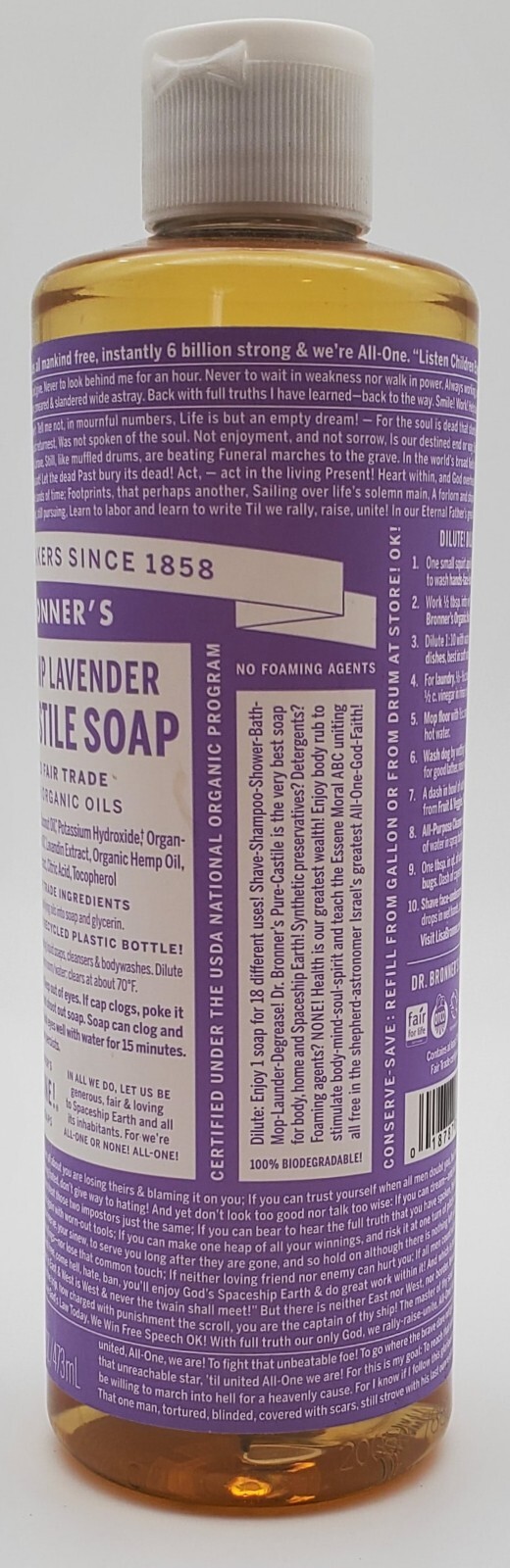 Dr Bronner’s 18-In-1 Hemp Lavender Pure-Castile Soap 16fl oz 473ml