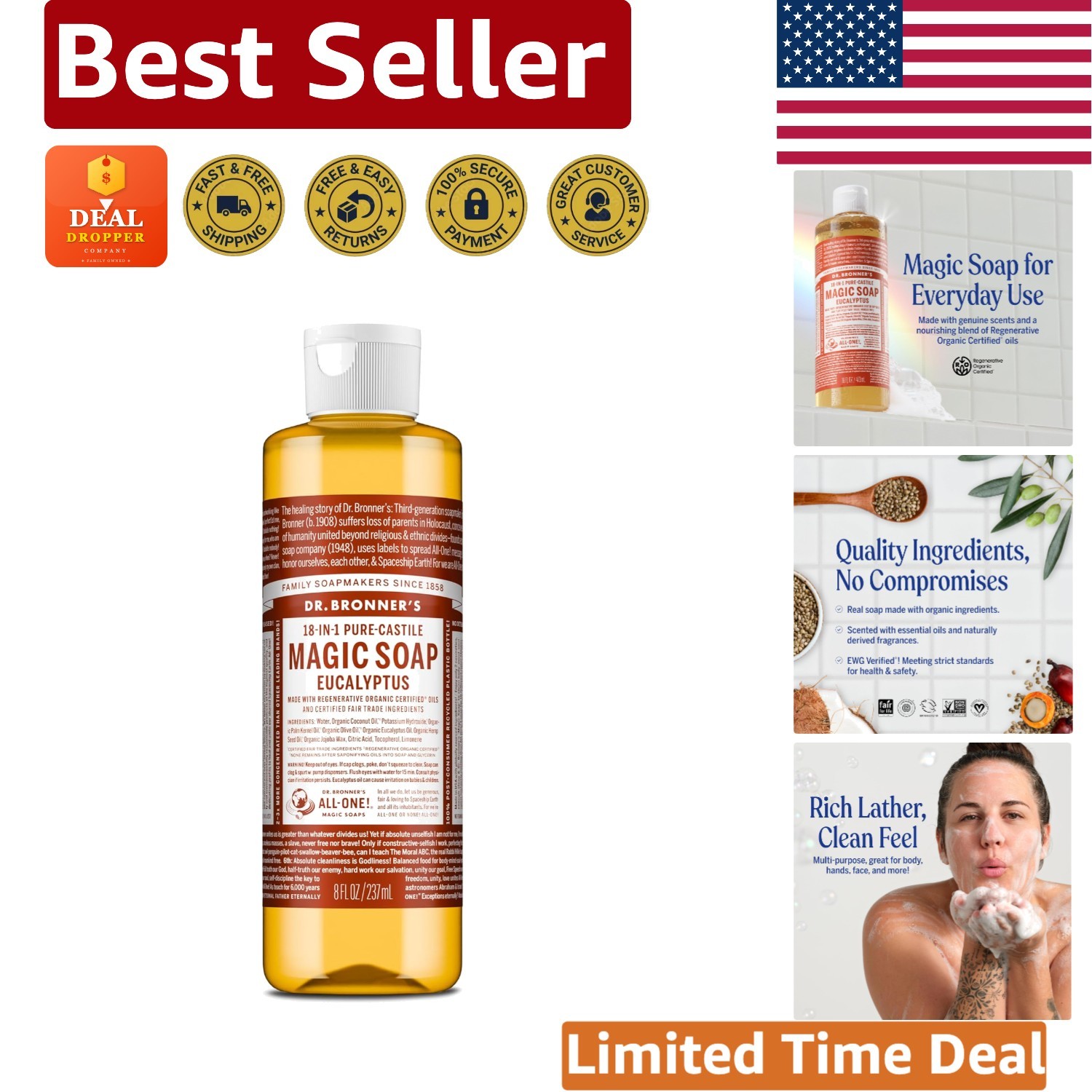 Dr. Bronner’s Pure-Castile Magic Soap, 8 Oz Eucalyptus – & Eco-Friendly