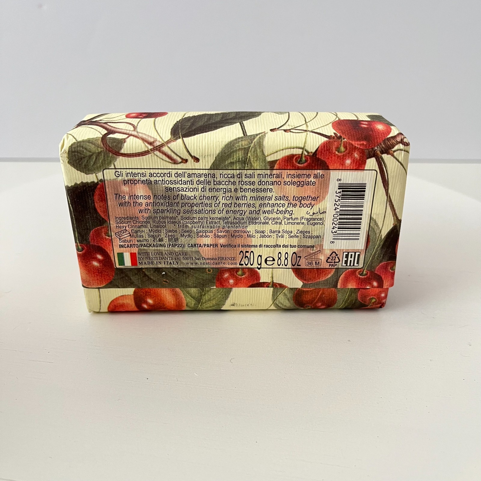 Nesti Dante Soap Bar IL Frutteto Antioxidant Black Cherry & Red Berries 8.8oz