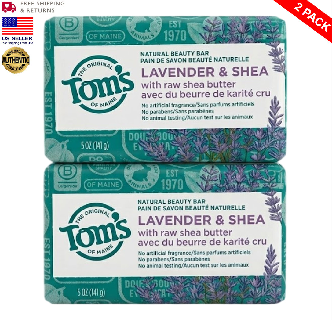 Tom’s of Maine Natural Beauty Bar Soap, Lavender & Raw Shea Butter 5oz [2 PACK]