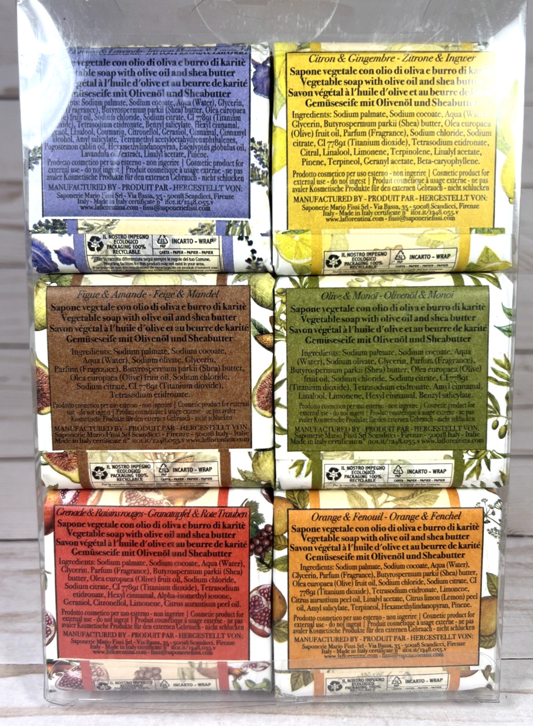 La Florentina Italian Luxury Bar Soap 6Pack Lavender Lemon Fig Pomegranate Orang