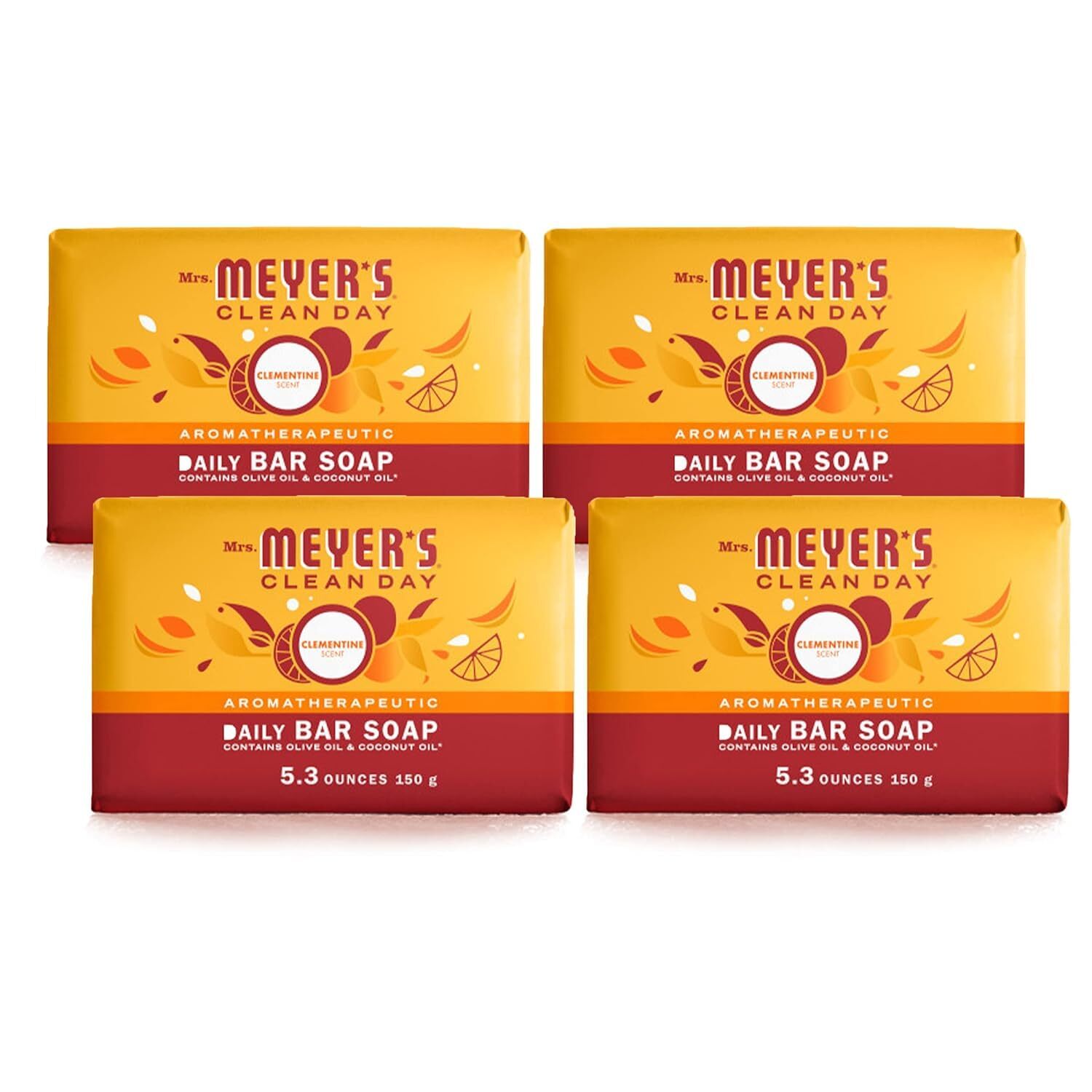Mrs Meyer s Clean Day Clementine Bar Soap Pack of 4 5.3 Ounce Vegan Formula